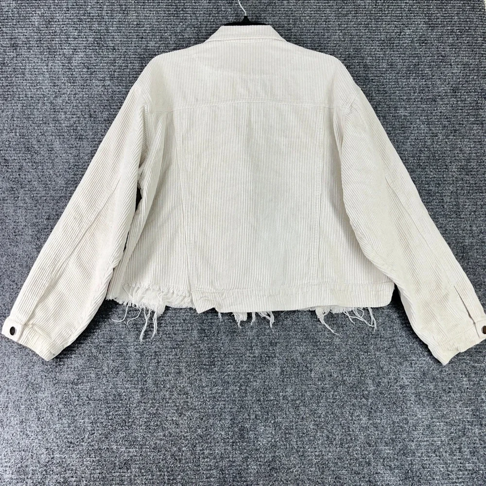 POL Corduroy Raw Hem Jacket Women L‎ Button Front Cropped Trucker